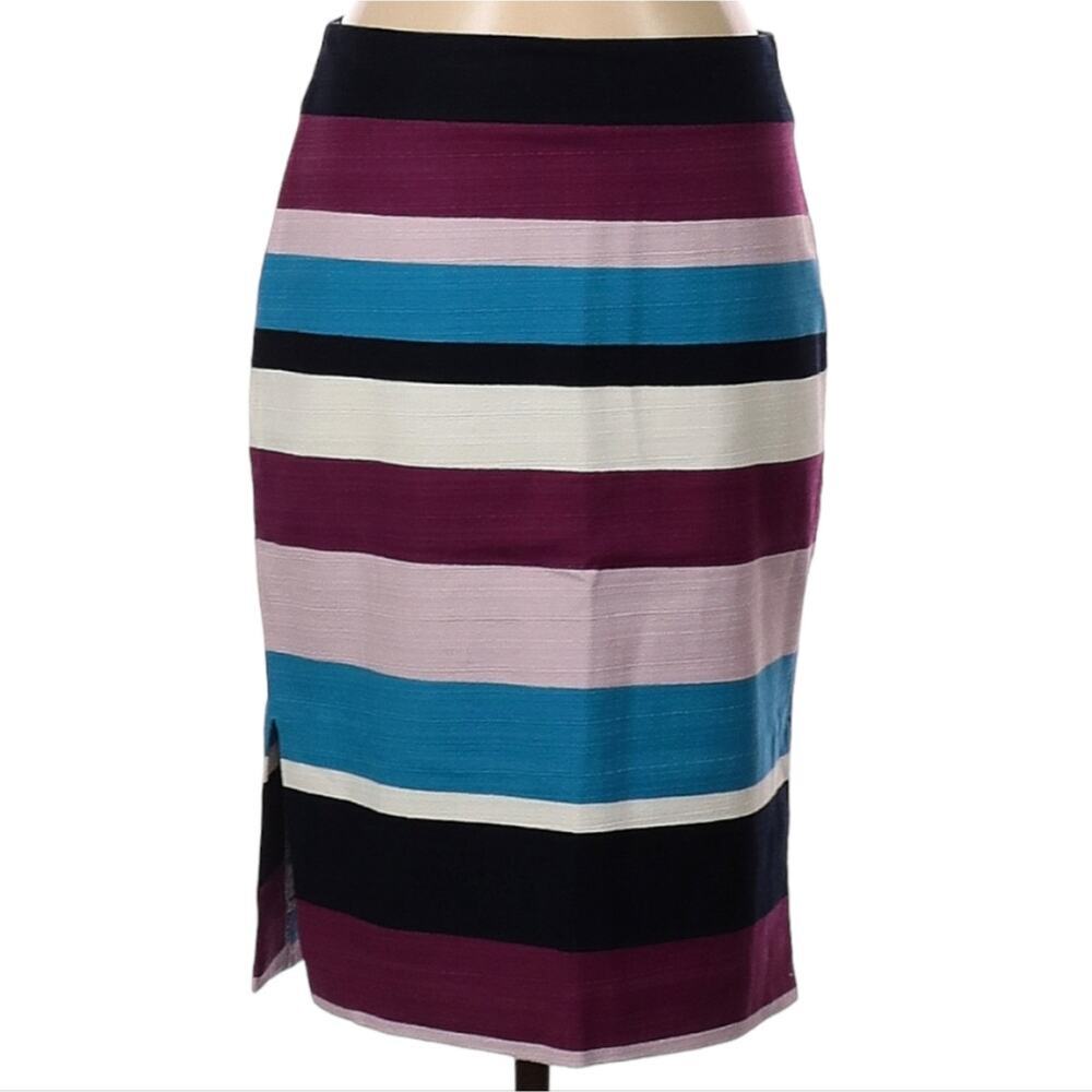 Loft Striped Cotton Blend Knee Length Straight Pencil Skirt‎ Plus Size 16